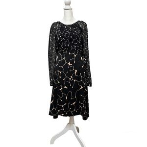 Club Monaco Sheer Long Sleeve Black Midi Dress